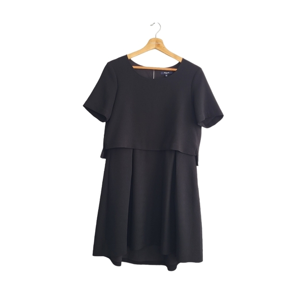 Madewell Folio Tiered Crepe Short Sleeve Hi-Lo Solid Black Mini Dress Size 6 nov - Picture 10 of 14